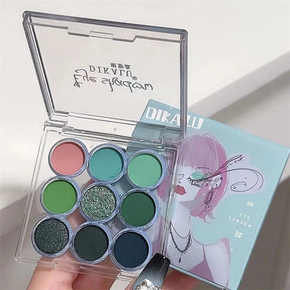 9Colors Glitter Eyeshadow Palette Smoke Purple Lace Shimmer Pearlescent Matte Acrylic Eye Shadows Palette Waterproof Eye Make Up Good Vibrations