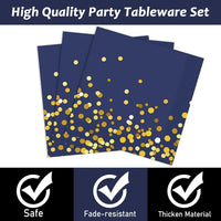 Navy Blue Gold Party Decorations Blue and Gold Disposable Tableware Set Paper Plates Cups Napkin Tablecloth Wedding Anniversary Good Vibrations