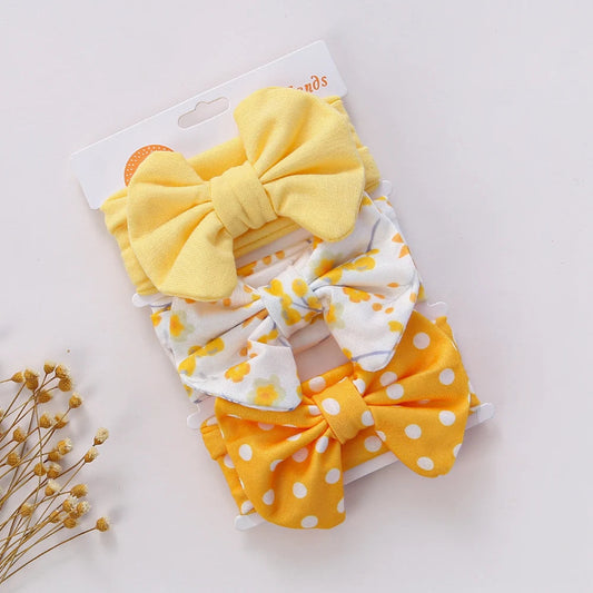 3Pcs/Set Cute Cotton Bows Baby Headbands Newborn Infant Ealstic Hairbands Boys Girsl Dot Striped Flower Print Kids Headwraps Good Vibrations