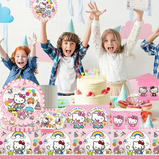 Hello Kitty Birthday Party Decoration Disposable Tableware Cup Plate Tablecloth Balloons Baby Shower Girls Party favors Supplies Good Vibrations
