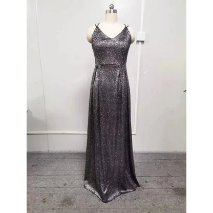 Sexy Strap V Neck Halter Glossy Guest Graduation Celebrity Evening Floor Length Dress Elegant Luxurious Women Corset Party Dress Good Vibrations