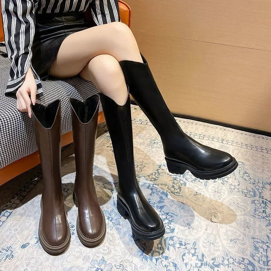 Boots Women's Autumn and Winter New Flat Bottom Black Long BootsVVersatile Slimming Long Boots Height Increasing Elastic High Good Vibrations