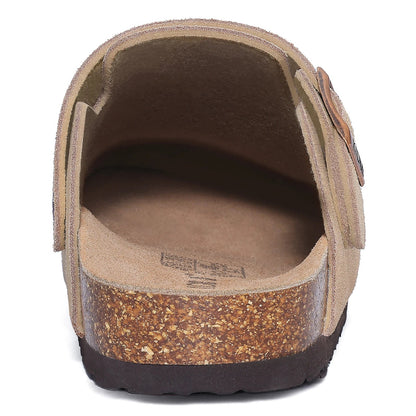 Comwarm Women's Suede Clogs with Adjustable Strap Cork Footbed Leather Mules Slippers Unisex Outdoor Comfortable Potato Shoes Good Vibrations