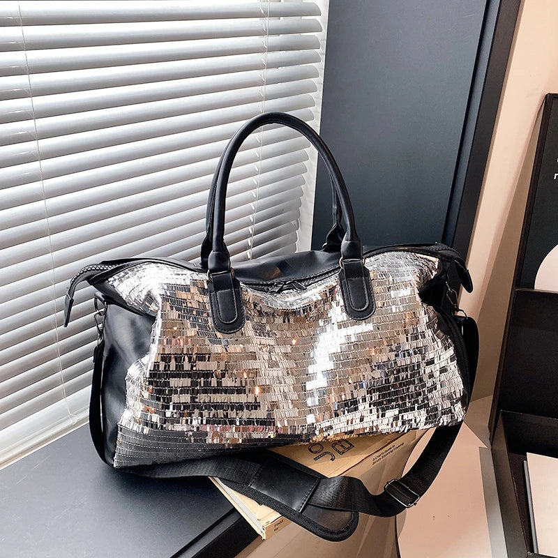 Sequined Underarm Shoulder Evening Tote Bags For Women Shiny Big Capacity Shopper Totes Nightclub Party Luxury Designer Handbags Good Vibrations