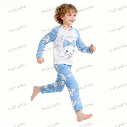 Children's Cartoon Stitch Pajamas Sets Boys Pijamas Girls Mickey Hello Kitty Sleepwear Comfortable Long Sleeve Nightwear Pjs Good Vibrations