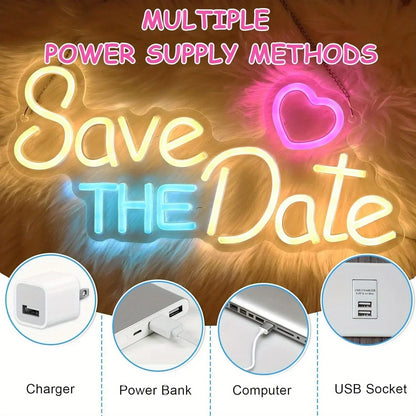 Save The Date Neon Sign Wedding Led Light Up Sign for Festival Birthday Wedding Party Lover Room Decor Kids Friend Gift Good Vibrations