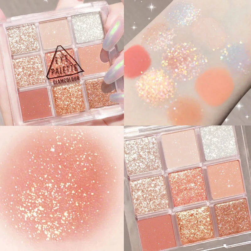 Snow Sequin 9-Color Eye Shadow Palette Glitter Snowflake Diamond Pink Eye Shadow Korean Charming Contour Eyes Make Up Palette Good Vibrations