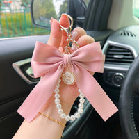 Creative Bow, Pearl Chain Keychain, Women's Fashion Bag Pendant, Car Keychain, Personalized Ribbon Necktie Good Vibrations