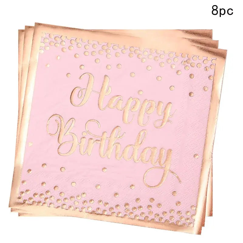 8Guests Pink One Year Old Birthday Disposable Tableware Crown Plates Cups Napkins Girls Princess Happy One 1st Birthday Party Good Vibrations