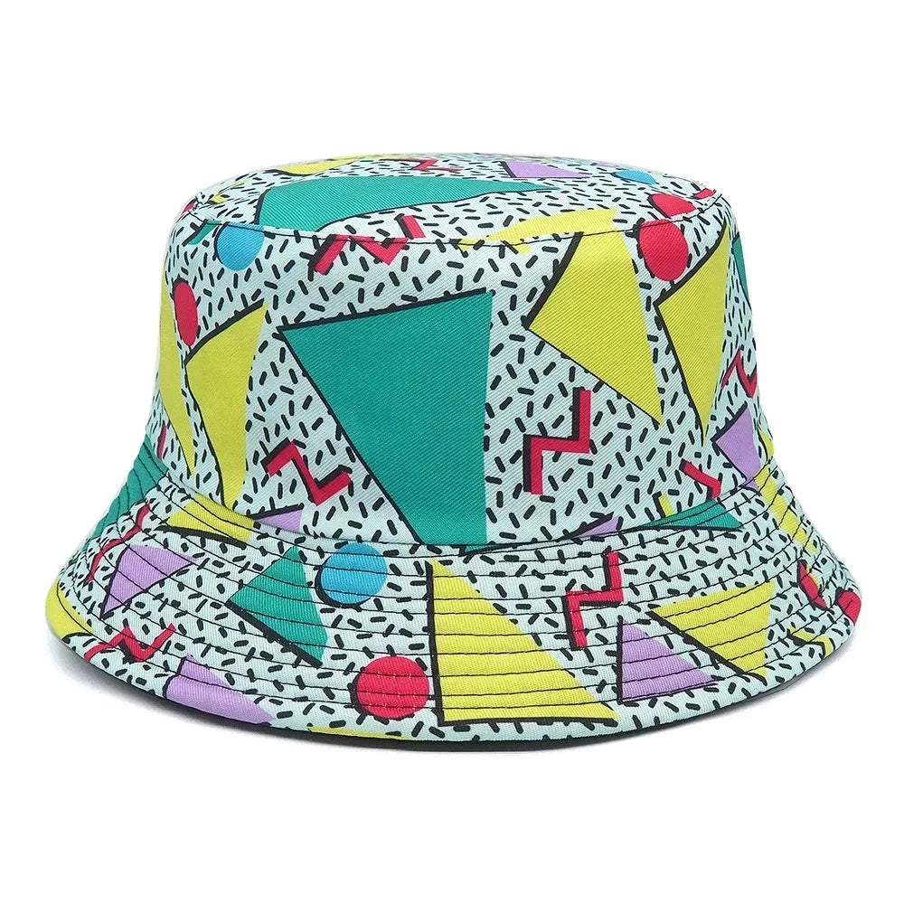 Print Design Bucket Hats Cool Personality Beach Double-sided Female Sun Hat Bucket Hat Panama Cap Fisherman Good Vibrations