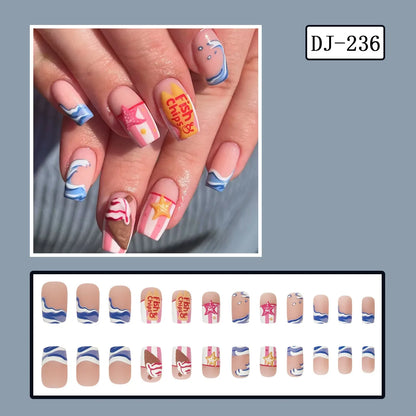 24pcs y2k Black French Press on Nails Short Square Pink Heart Fake Nails Full Cover Wearable Sweet Valentine's Day False Nails Good Vibrations