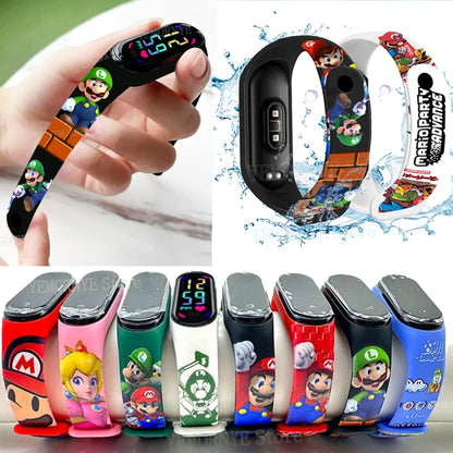 Mario Bros Children's Watches Action Figures Luigi Princess Peach Yoshi Bowser kids Sport Wristband Waterproof Digital Watch Toy Good Vibrations