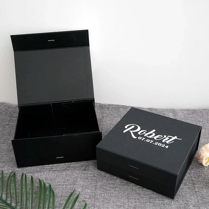 Personalized Black Gift Box Groomsmen/Best Man Empty Gift Box Wedding Bachelor Party Thank You Favors Will You Be My Groomsmen Good Vibrations