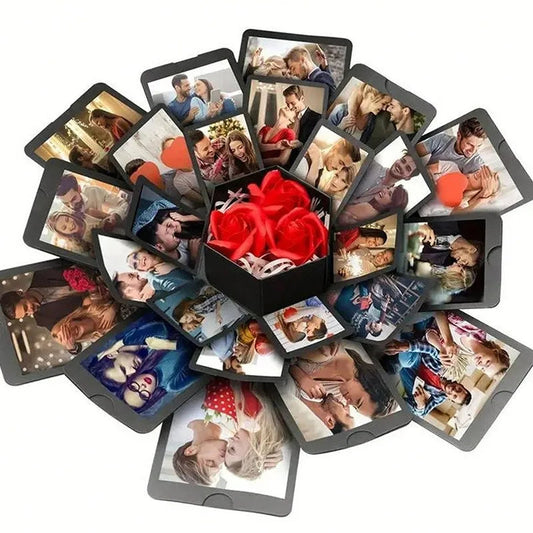 1 Set Hexagonal Gift Box Handmade DIY Photo Album Explosion Box Black Rose Wrapping Box Birthday Party Valentine's Day Gift Box Good Vibrations