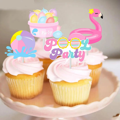 Summer Cupcake Toppers - Pool Party Decorations - Water Themed Birthday Cake Picks for Swimming Baby Shower Good Vibrations