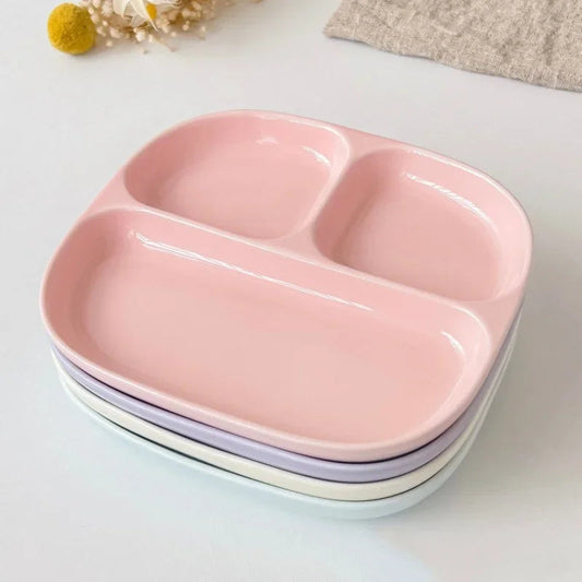 3Grid Ceramic Dinner Plates Solid Color Serving Dishes Salad Dinnerware Dining Compartment Plate Kitchen Eco-friendly Tableware Good Vibrations