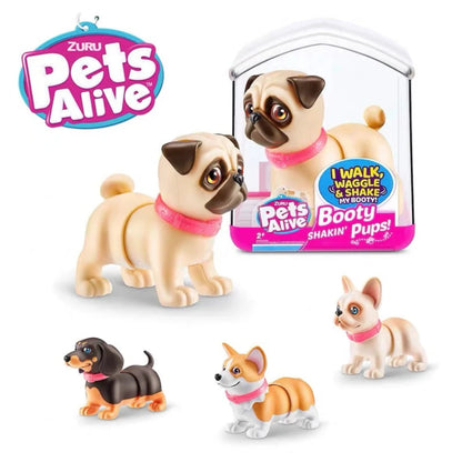 Zuru Pets Alive 2Pcs Interactive Mini Dog Toy Set with Glitter Mini pet accessories Three-dimensional corgi decorative toys Good Vibrations