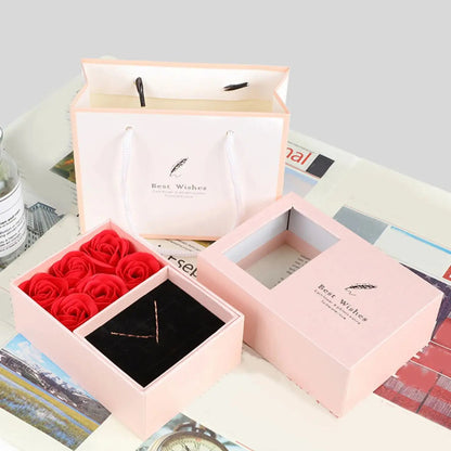 1Set 6 Rose Gift Box Window Jewelry Box Ring Box Necklace Earrings Thanksgiving Valentine Gift Box (No Jewelry) Good Vibrations