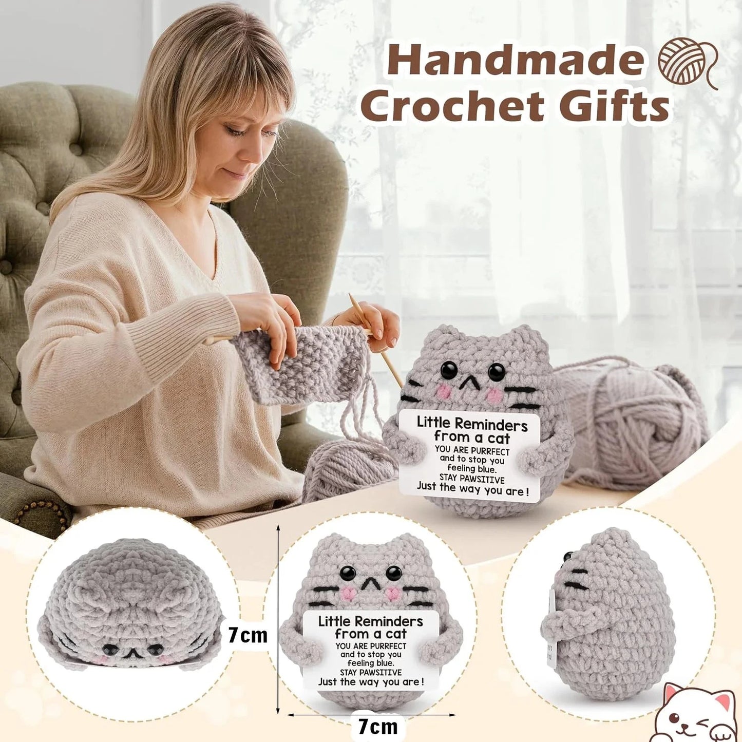 Positive Energy Pocket Hug Crochet Doll, Mini Handmade Knitted Plush Potato Turtle Vegetable Duck Funny Support Gift with Card Good Vibrations