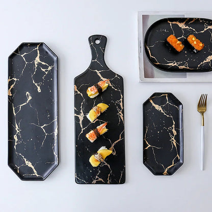 White Black Golden Ceramic Dishes And Plate Pizza Dessert Steak   Tableware Decorative Food Tray Dinner Set Porcelai Good Vibrations