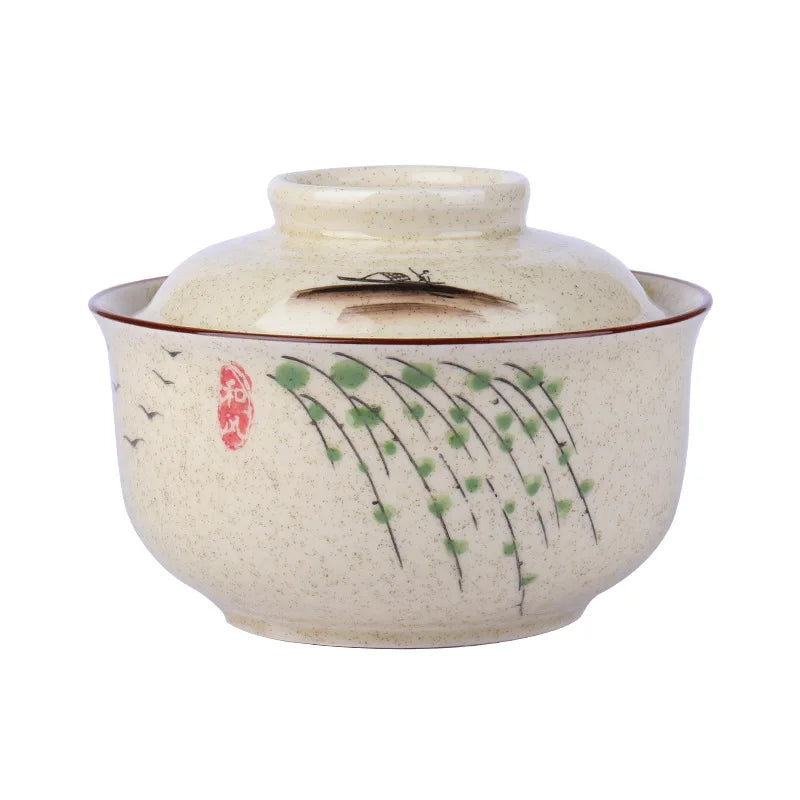 6.5inch Japanese Style Ramen Bowl With Lid Ceramic Instant Noodle Bowl For Soup Rice Noodle And Porridge Kitchen Tableware Good Vibrations