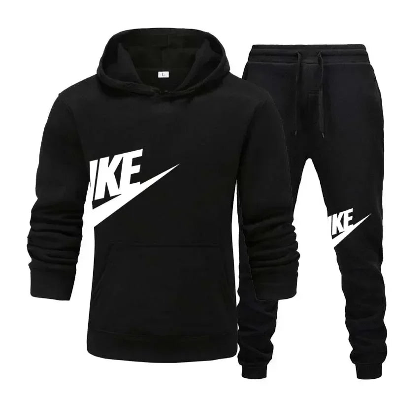 New men's casual fitness and running sportswear for autumn and winter, fashionable printed loose hooded pullover + long pants se Good Vibrations
