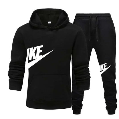 New men's casual fitness and running sportswear for autumn and winter, fashionable printed loose hooded pullover + long pants se Good Vibrations