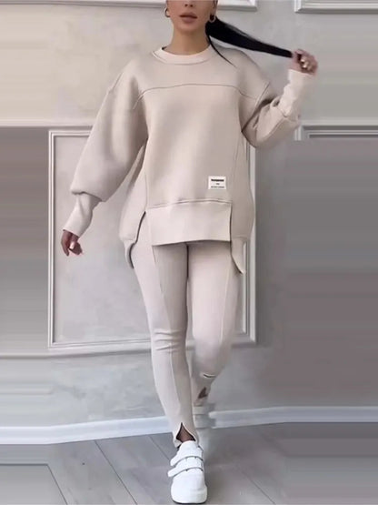 New Women's Fashion Casual Sweatshirt + Trousers Cover Autumn Winter O Neck Long-sleeved Hoodie Women's Suit Sports 2piece Set Good Vibrations