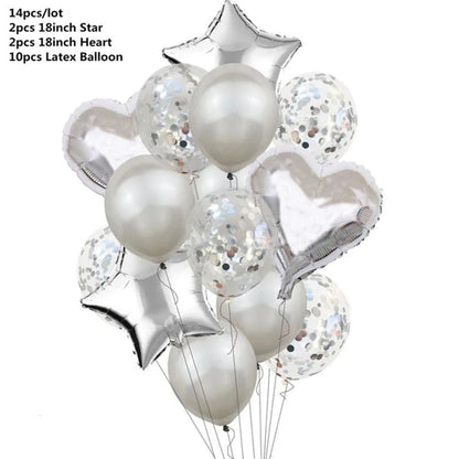 14pcs Rose Gold Mix Star Heart Confetti Latex Balloons Birthday Party Decorations Kids Adult Wedding Anniversary Globos Supplies Good Vibrations