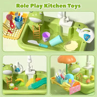 Kids Kitchen Sink Toys Electric Dishwasher Playing Toy With Running Water Pretend Play Food Fishing Toy Role Playing Girls Gift Good Vibrations