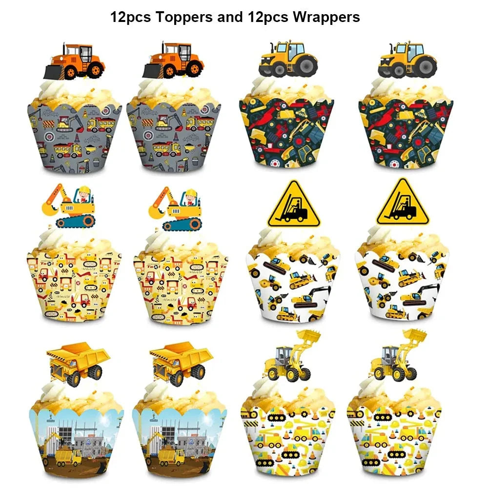 Construction Birthday Cake Decor Dump Truck Excavator Tractor Cupcake Toppers Kids Birthday Baby Shower Party Decors Supplies Good Vibrations
