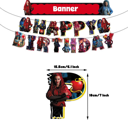 Descendant Birthday Party Decorations Includes Banner, Cake Topper, Hanging Swirl and Balloon Perfect for Rise Red Party Favors Good Vibrations