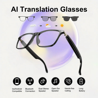 AI Translation Smart Glasses with photochromic lenses, support 160+ languages real-time translation Good Vibrations