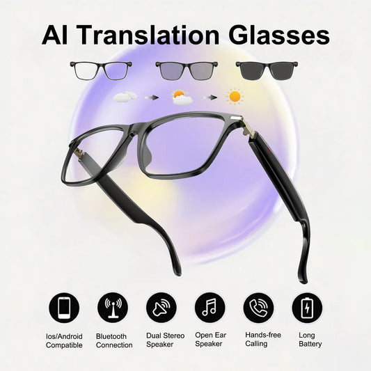 AI Translation Smart Glasses with photochromic lenses, support 160+ languages real-time translation Good Vibrations