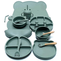 16pcs Dinner Plate Set Silicone Children's Tableware Set Baby Complementary Suction Cup Bowl Spoon Mother and Baby Good Vibrations