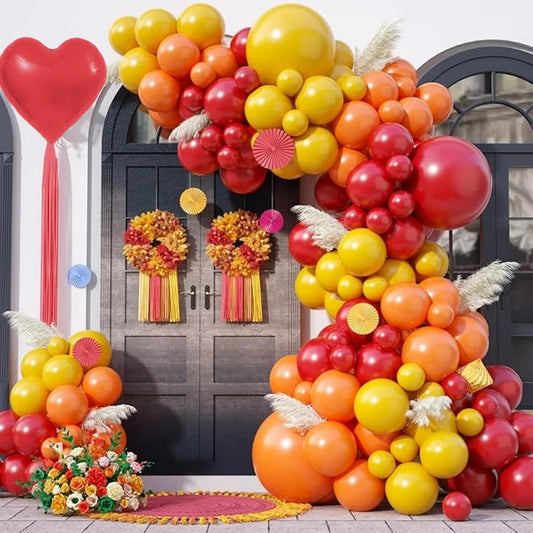 96 Pieces Set of Wedding Theme Balloon Garland Arch Set Red, Yellow and Orange Latex Party Balloon Birthday Party Romantic Wedding Decoration Good Vibrations