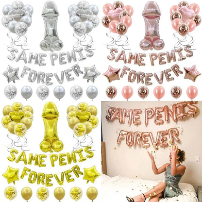 Bachelorette Party Decor, Same Penis Forever, Foil Balloon Set, Hen Party Accessories, Rose Gold, Confetti, 1Set Good Vibrations