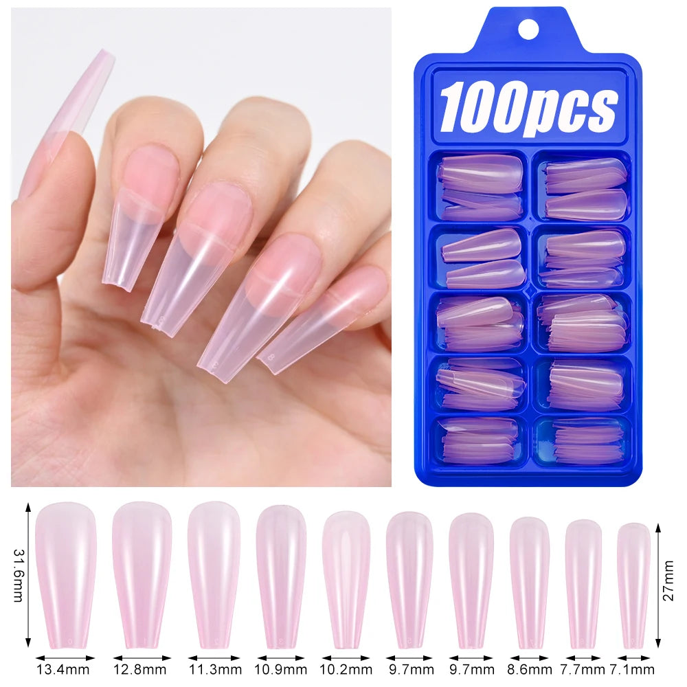 100Pcs Light Pink Press on Nails Short Medium Square Wearable Fake Nails Tips 10 sizes Full Cover False Nails Finger Decoration Good Vibrations