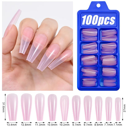 100Pcs Light Pink Press on Nails Short Medium Square Wearable Fake Nails Tips 10 sizes Full Cover False Nails Finger Decoration Good Vibrations