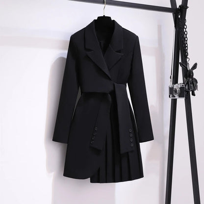 Blazer Women 2025 Spring New Fashion Women Clothing Suit Skirt Jacket Belt Waist Slim Suit Women Blazer Long Coat Black Blazers Good Vibrations