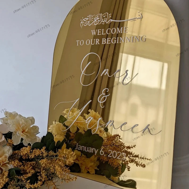 Welcome To Our Wedding Sign Islamic Welcome Wedding Stickers Personalized Arabic Wedding Mirror Sticker Custom Name Wedding Sign Good Vibrations