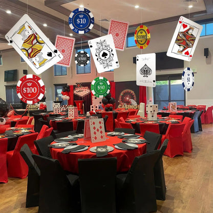 2D Casino Night Party Decorations Red Curtains Poker Dice Banners Photo Booth Props Bar Hanging Decor for Birthday Theme Event Good Vibrations