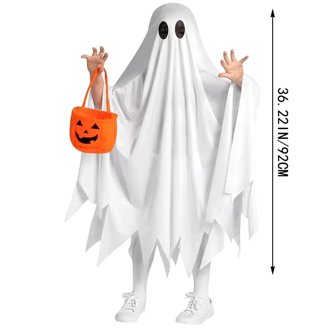 Halloween Funny Costume Kids White Ghost Cloak  Cosplay Outfit With Cute Pumpkin Bag Theme Party Festival Decorative Supplies Good Vibrations