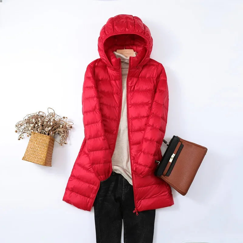 Autumn Winter Warm Women's Jacket 2023 New Korean Hooded Slim-fit X-long Mom Coat Plus Size 5xl 6xl Female Office Lady Jacket Good Vibrations