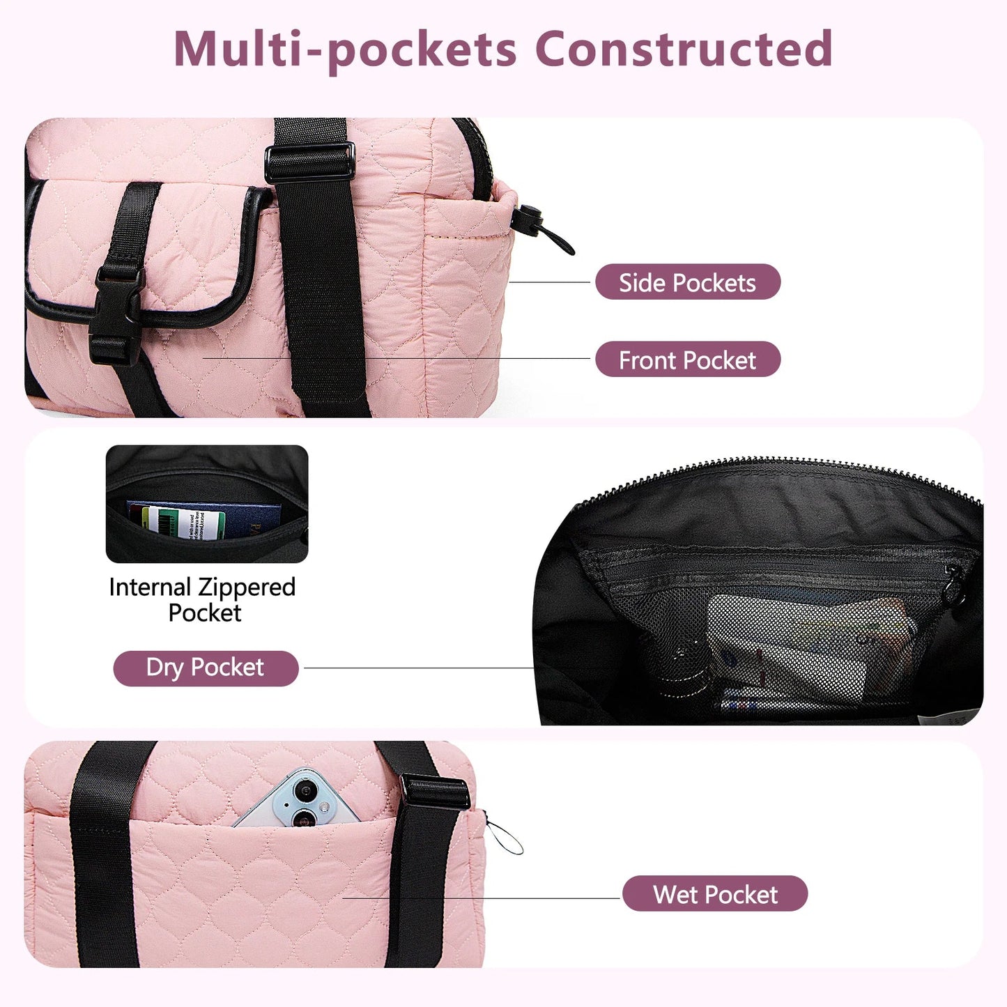 Small Travel Duffle bag Women men,Gym bags with zipper Compartment for Phone Workout Shopping Hospital Handbag Lightweight bag Good Vibrations