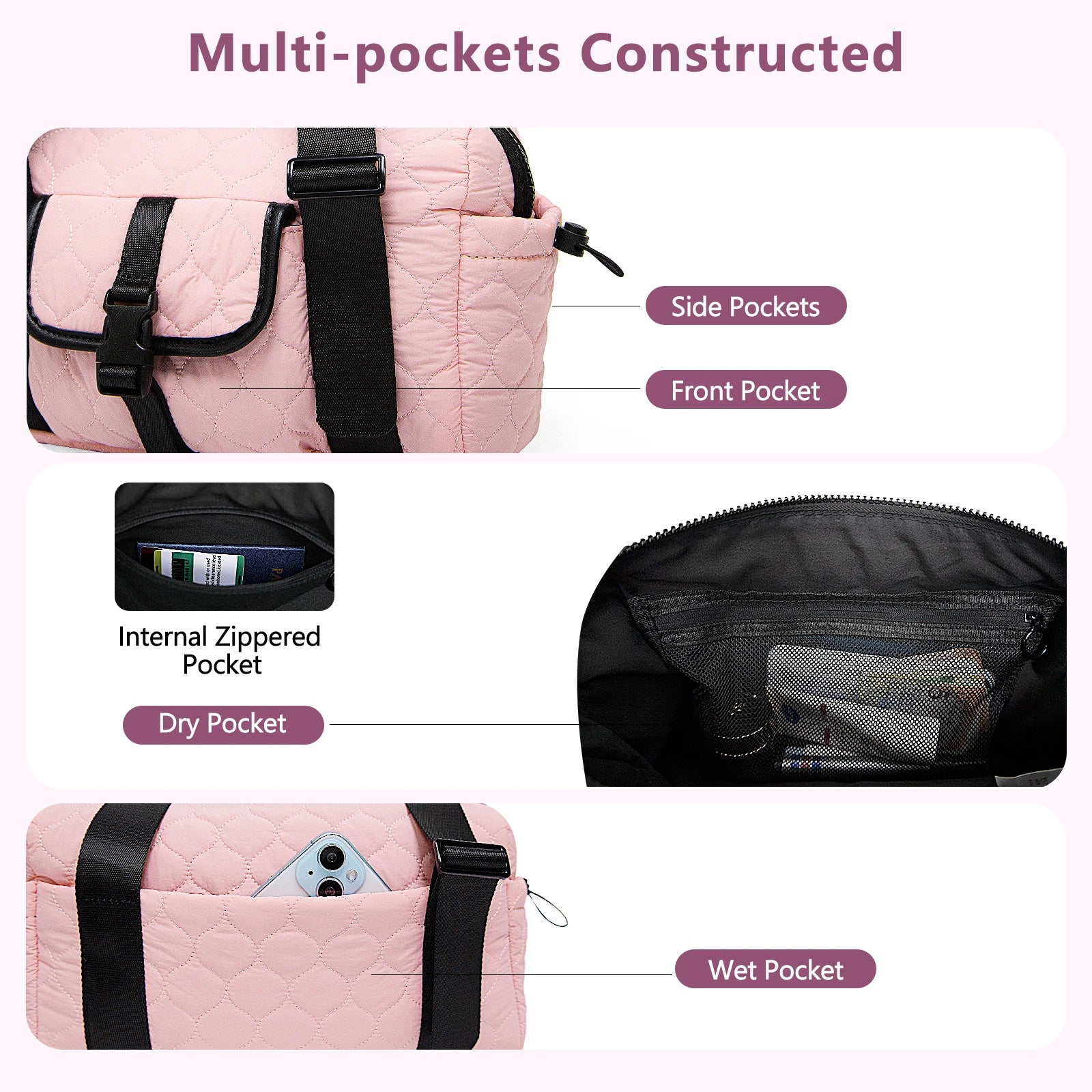 Small Travel Duffle bag Women men,Gym bags with zipper Compartment for Phone Workout Shopping Hospital Handbag Lightweight bag Good Vibrations