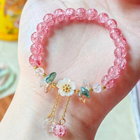 Korean New Sweet Daisy Flower Bracelet For Women Colorful Crystal Beaded Elastic Rope Bracelets Girl Party Wedding Jewelry Gifts Good Vibrations
