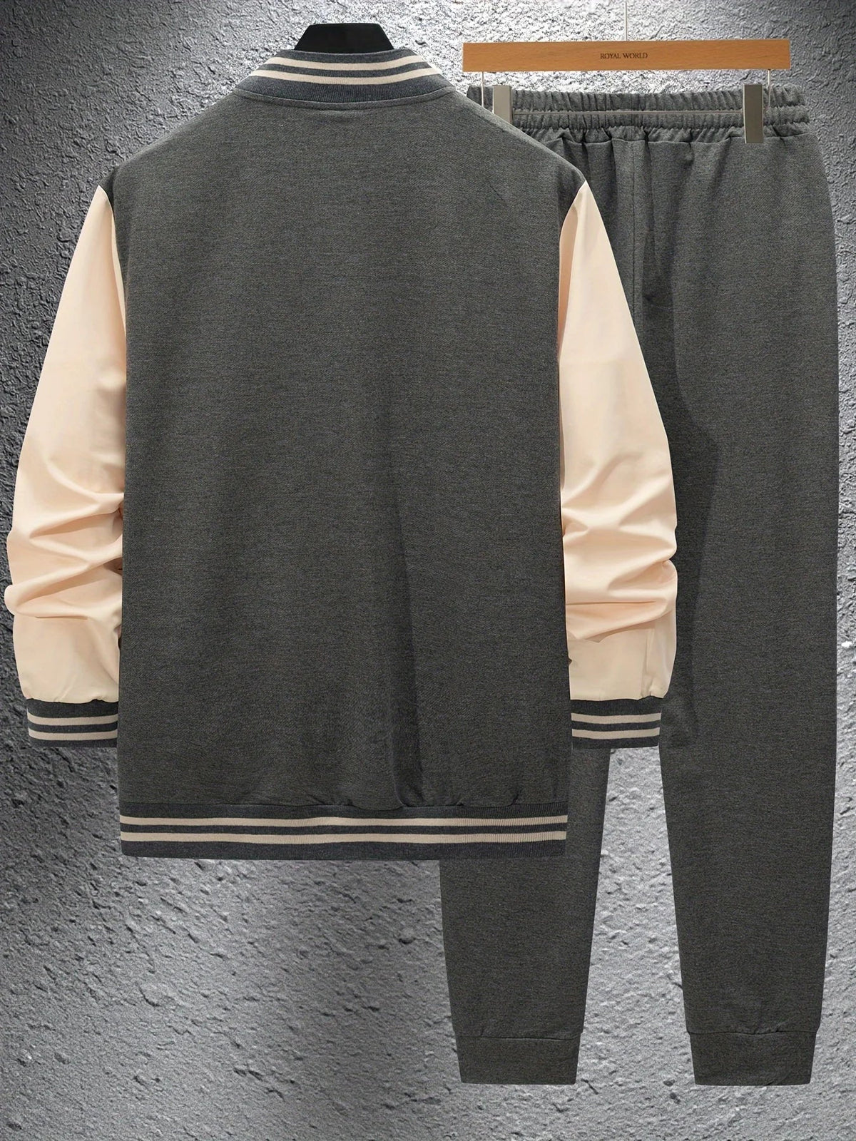 Men's Casual Baseball Jacket & Pants Color Block Polyester Button-Up with Belt Detail for Spring/Fall 1/2pieces Good Vibrations