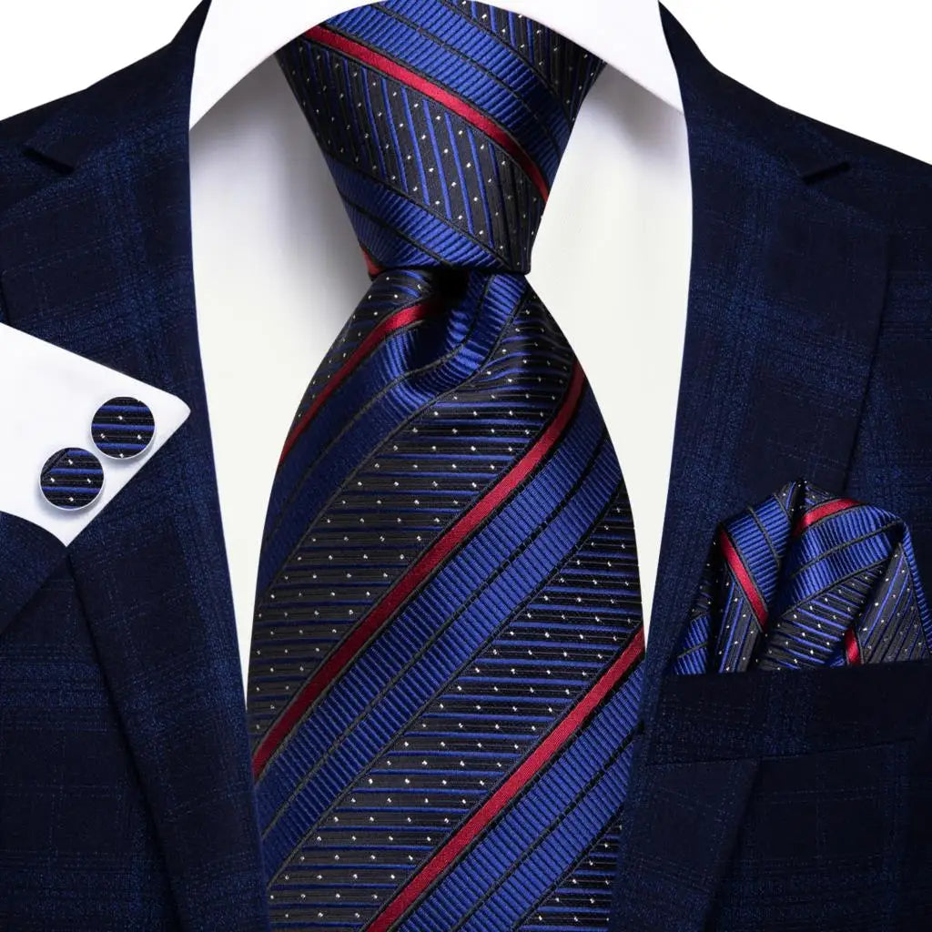 Hi-Tie Navy Blue Solid Paisley Silk Wedding Tie For Men Hanky Cufflink Mens Necktie Set Business Party New Design Dropshipping Good Vibrations