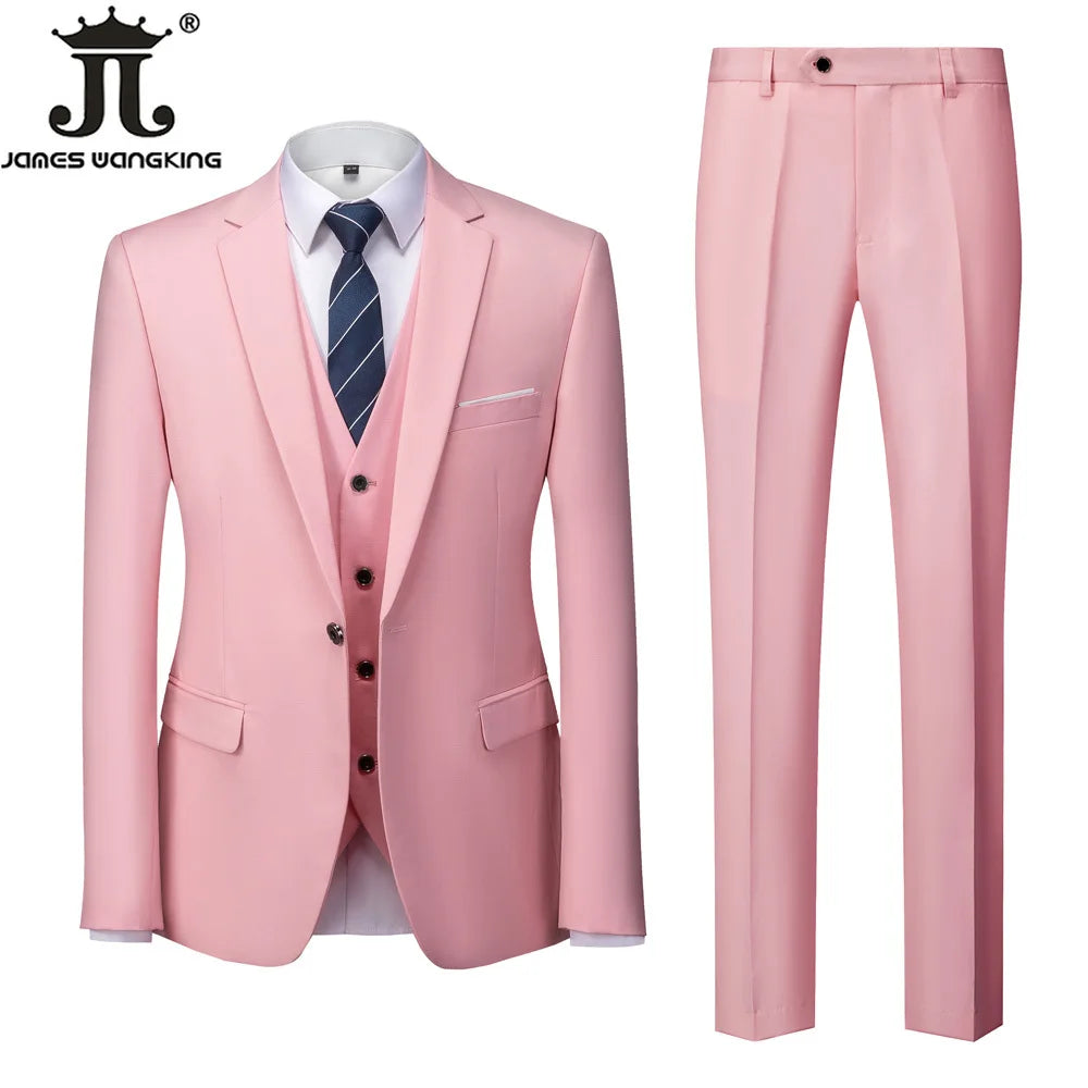18 Color M-6XL ( Jacket + Vest + Pants ) Boutique Solid Color Men's Official Business Suit Bride's Wedding Dress Party Male Suit Good Vibrations